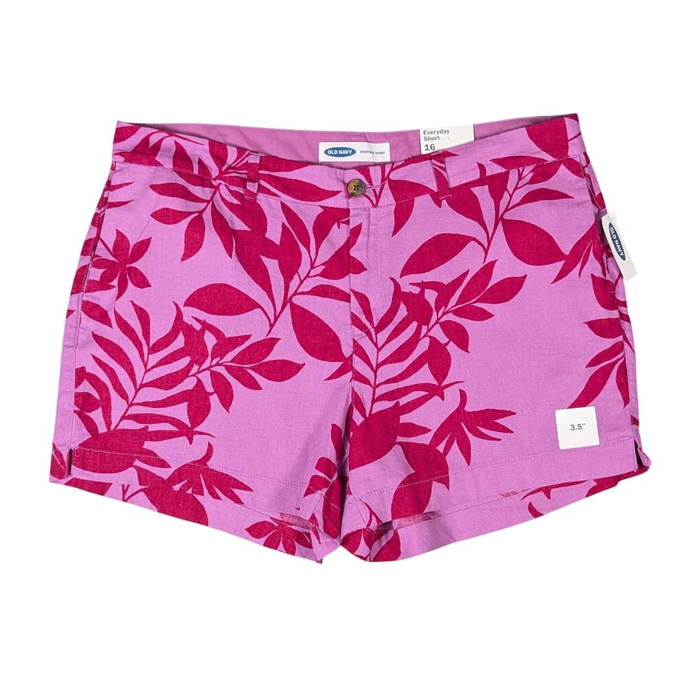 Old Navy Everyday Shorts Size 16 Flat Front Linen Blend Tropical Purple Magenta